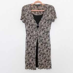 Y2K Connected Apparel Women Dress Size 8 Black Beige Floral Layered Retro Witchy